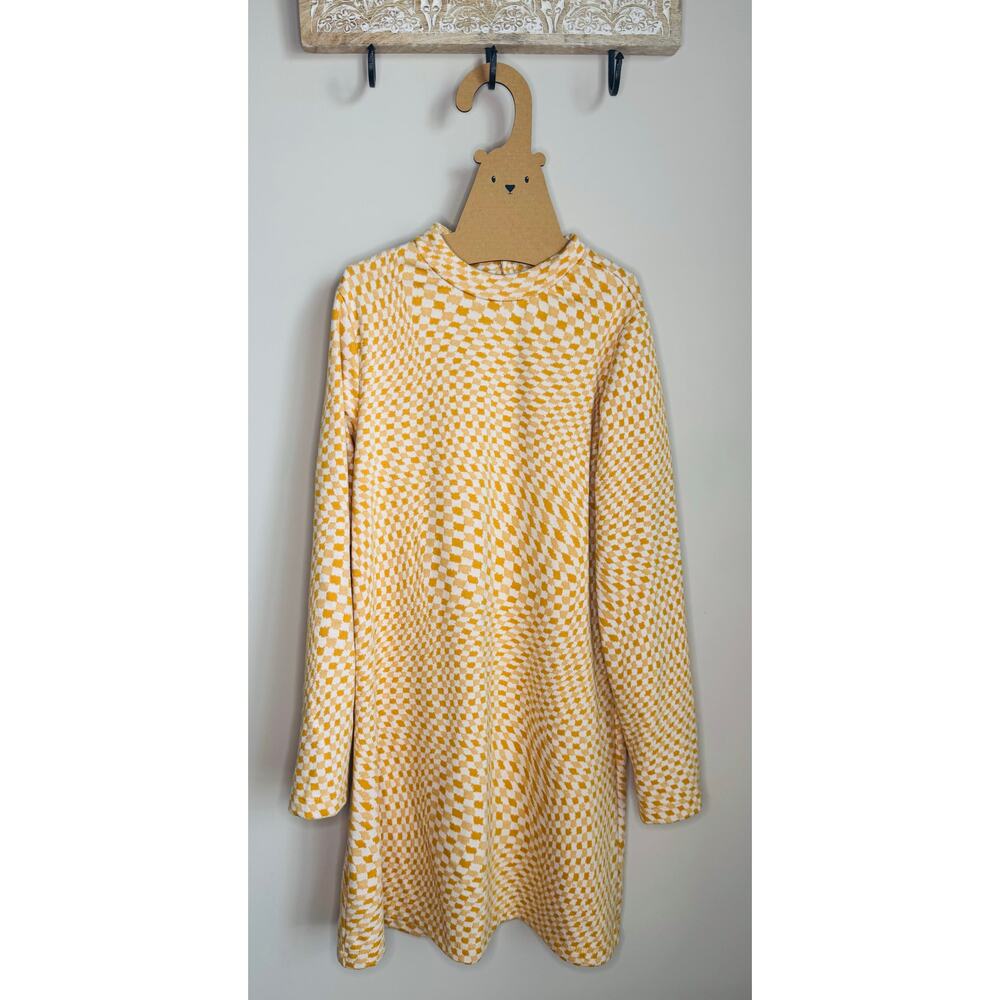 Zara Kids Mustard and Ivory Abstract Checkerboard Long Sleeve Dress sz 11-12